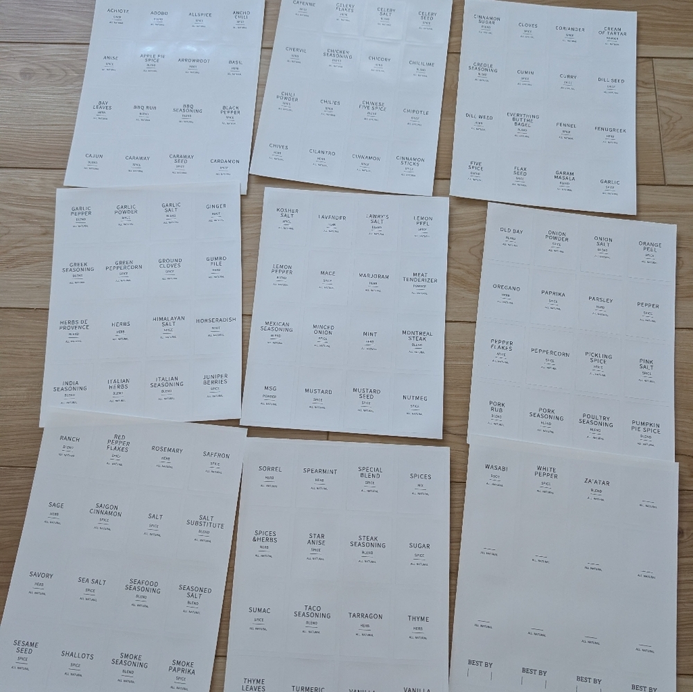 New! Kitchen Printed Spice Label White Collection